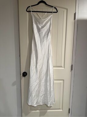 White Satin Maxi Slip Dress with Strappy Back
